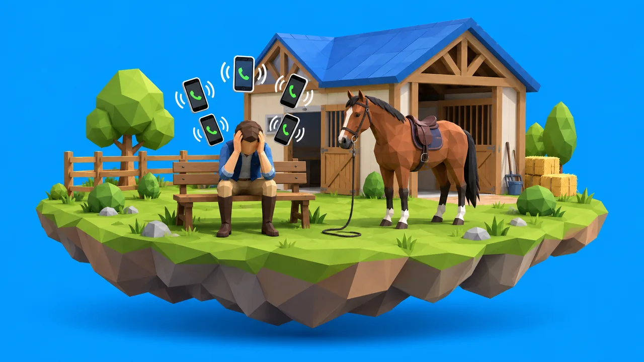 Horse in a yard, illustrating the article on the owner enslaved by their riders